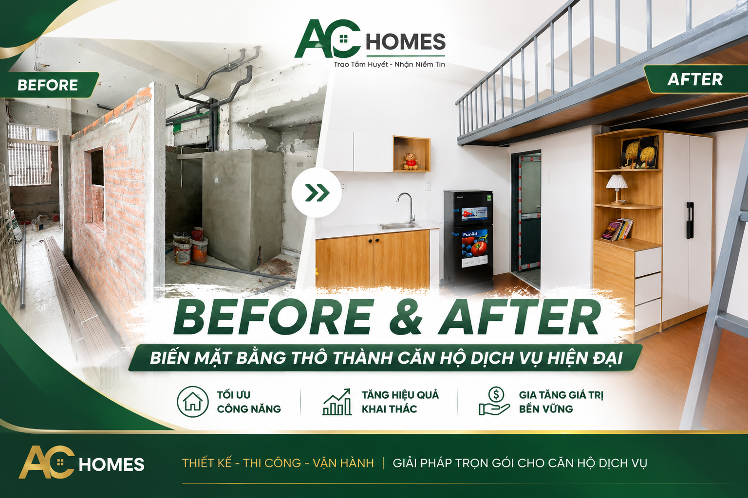 Before & After: Thiết Kế Thi Công Căn Hộ Dịch Vụ | AC Homes